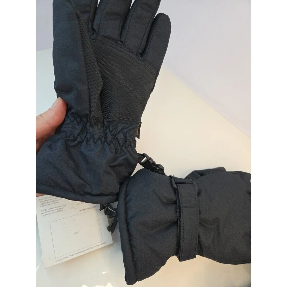 NWT Isotoner Waterproof & Breathable Black Gloves Adj Wrist KIDS Sz S/M Or L/XL